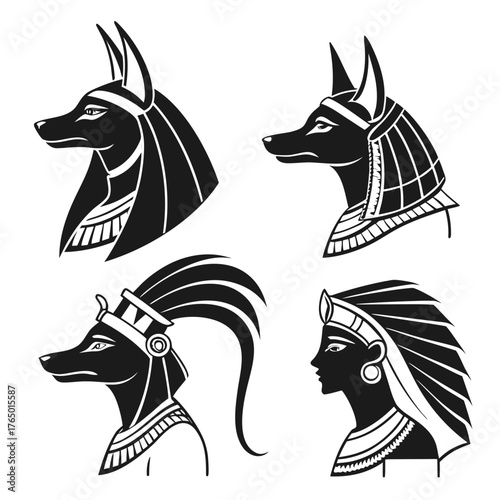Ancient egypt gods heads with horus and anubis