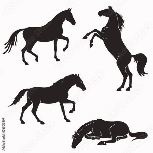 Four black horse silhouettes in different poses