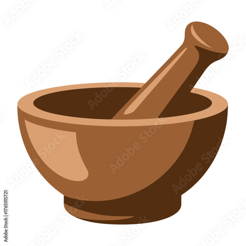 Mortar and pestle set illustration for grinding herbs spices and medicine preparation tool
