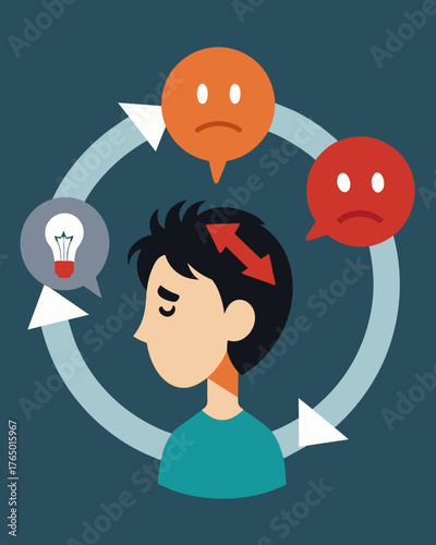 A continuous cycle of negative selftalk constantly chipping away at their selfesteem.. Vector illustration