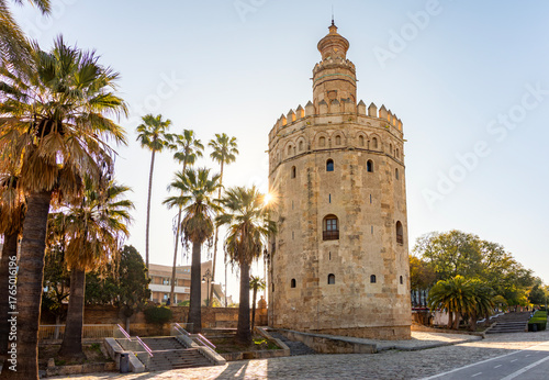 Tower of Gold (Torre del Oro) on Guadalquivir river embankment, Seville, Spain