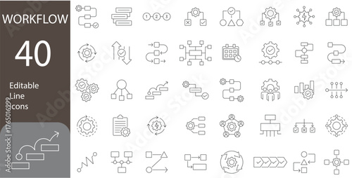 Workflow Editable Icons set. progress, scheme, networking, and more. Pictograms and infographics, Vector illustration.
