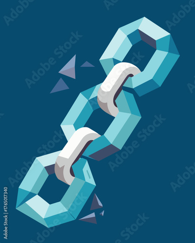 A broken chain forged from glass symbolizing the fragility of ones thoughts.. Vector illustration