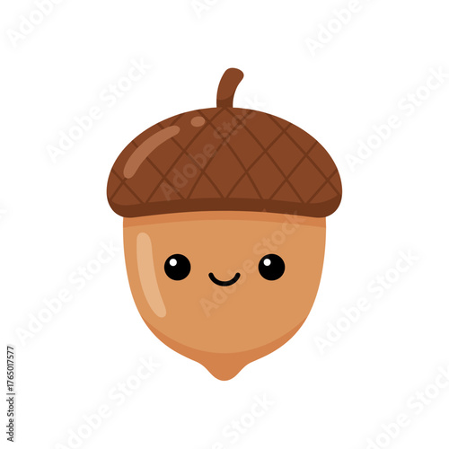 Cute acorn character with a smiling face and brown cap  