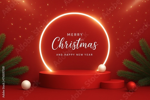 red podium mockup christmas