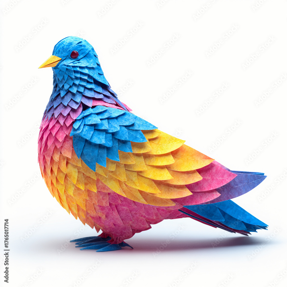 Obraz premium Colorful Origami Dove Isolated On White Background,Bright Paper , Folded Art 
