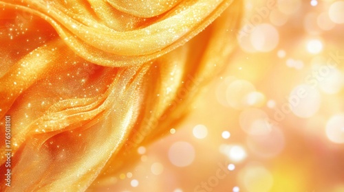 Flowing golden fabric with sparkling lights creates a warm atmosphere
