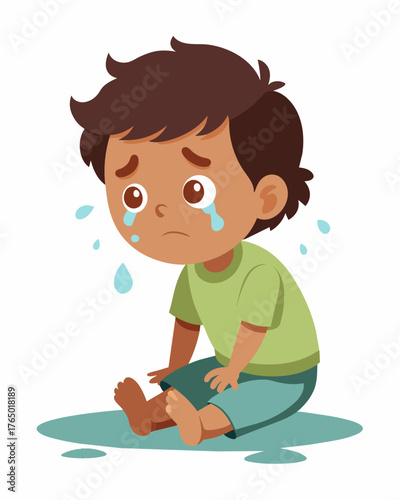 A child sobbing on the ground their body covered in bruises and their mind clouded with the constant stream of hurtful remarks.. Vector illustration