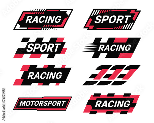 Set of dynamic checkered flag emblems for automotive competitions