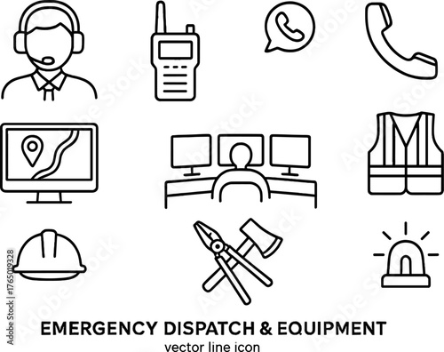 Emergency dispatch and communication line icon set