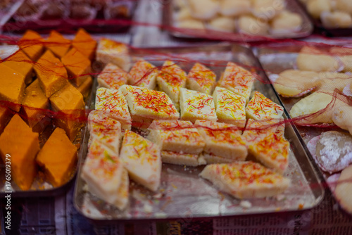 Traditional Nepali sweets on display in Kathmandu