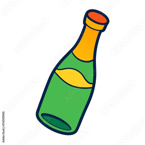 Isolated green champagne bottle vector illustration drawing for celebration party drink alcohol icon