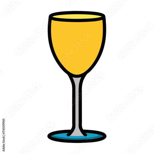 Illustration of a wine glass with yellow wine for bar restaurant and drink menu design element