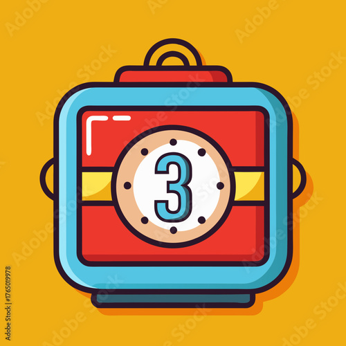 Cartoon countdown timer icon vector illustration featuring number three in a digital display