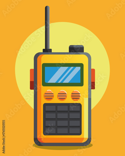 A solarpowered walkietalkie set designed for emergency response teams providing clear communication in disasteraffected areas without access to electricity.. Vector illustration