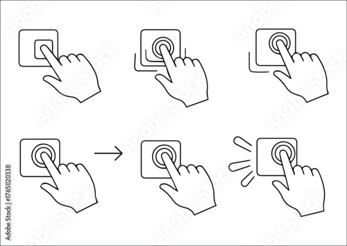 Sequence of a hand pressing a button illustrating interaction and activation steps