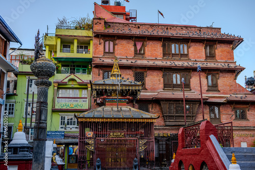 Traditional temple and brick buildings in Kathmandu