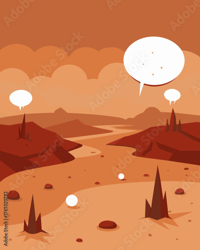 A barren wasteland filled with nothing but speech bubbles the suffocating words echoing through the emptiness.. Vector illustration