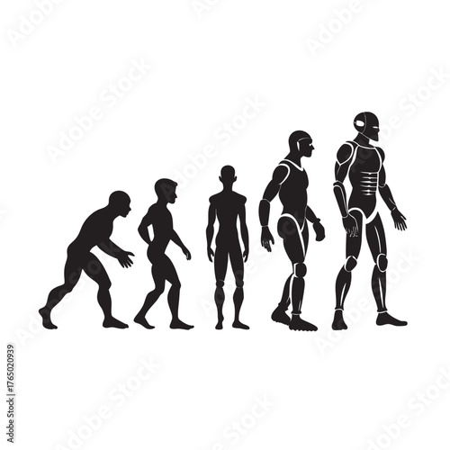 Human Evolution To Robot Hybrid Silhouette Vector Artwork