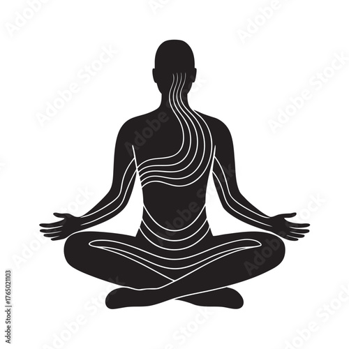 Mindful Breathing Pose Silhouette Vector Illustration For Relaxation
