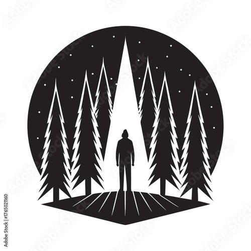 Person Standing In Forest Horizon Light Silhouette Vector Artwork