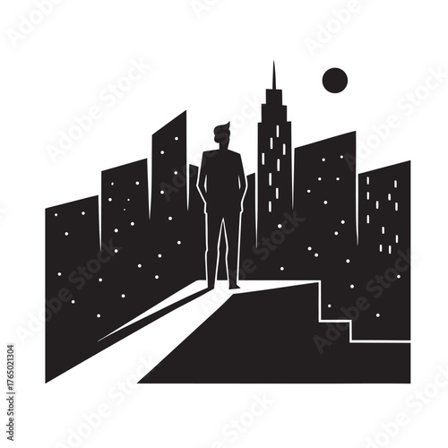Person Standing On Rooftop Horizon Silhouette Vector Illustration