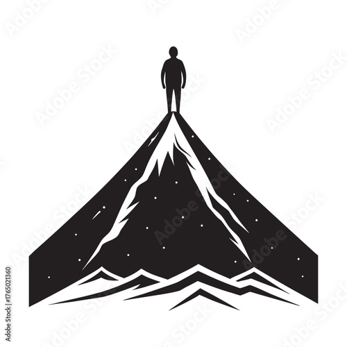Person Standing On Snowy Peak Horizon Silhouette Vector Artwork
