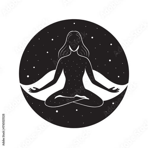 Woman Floating In Calm Mind Space Silhouette Vector Artwork