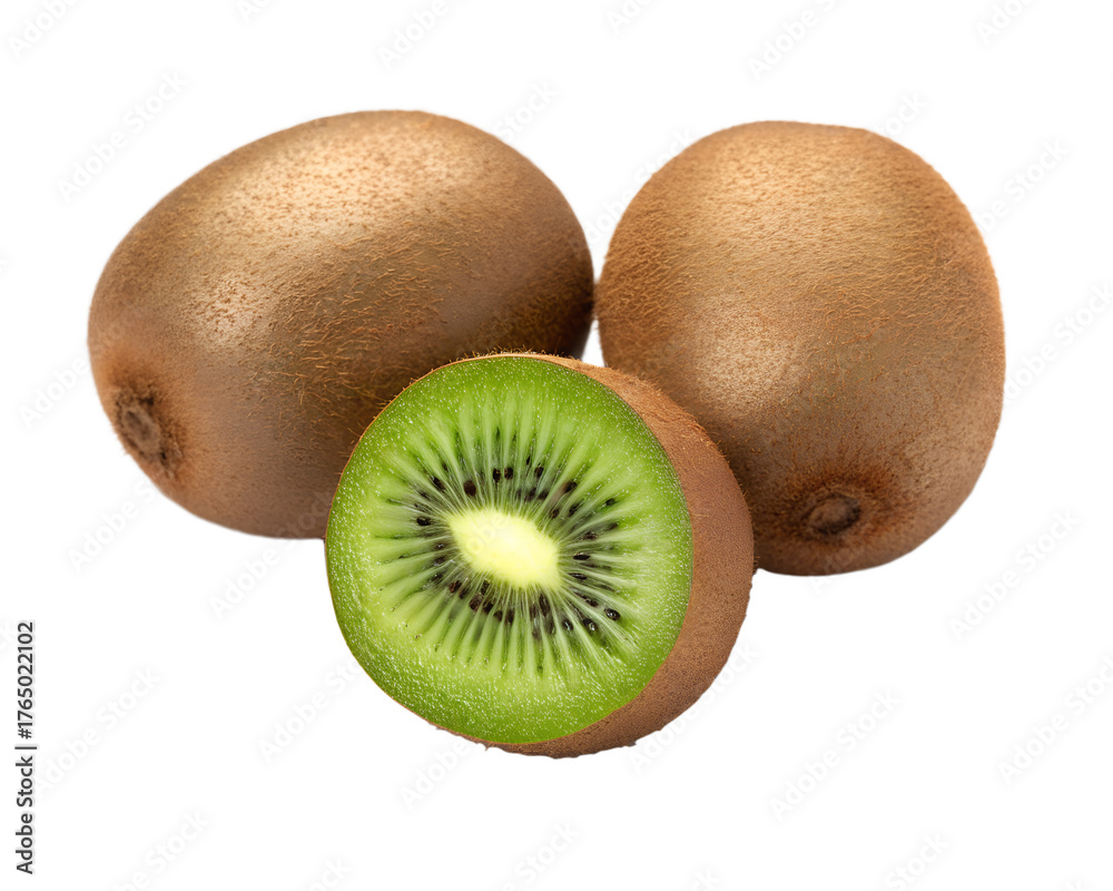 Obraz premium kiwi fruits isolated on transparent white background full depth of field clipping path