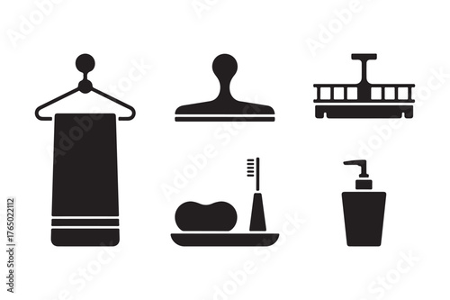 Bathroom accessories silhouette icons for cleanliness and hygiene