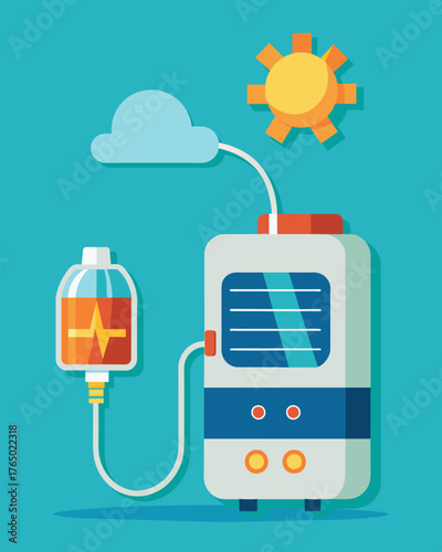 A lightweight solarpowered nebulizer for patients with respiratory illnesses providing necessary medication without the need for electricity.. Vector illustration
