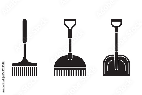 Black silhouettes of cleaning and gardening tools