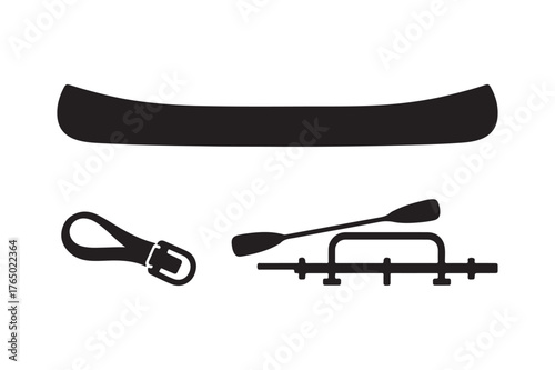 Canoe accessories including a paddle strap and roof rack mounts