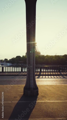 Eiffel Tower from Bir-Hakeim metal bridge in the morning, Paris, France