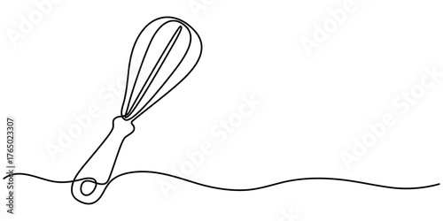 Continuous one line drawing whisk. Stock vector illustration, Whisk Kitchen Icon In Line Style, Single one line drawing Manual Mixer. 