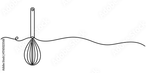 Continuous one line drawing whisk. Stock vector illustration, Whisk Kitchen Icon In Line Style, Single one line drawing Manual Mixer. 