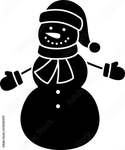 Snowman character silhouette .
Winter Christmas snowman silhouette icon  isolated.
Transparent background. SVG.