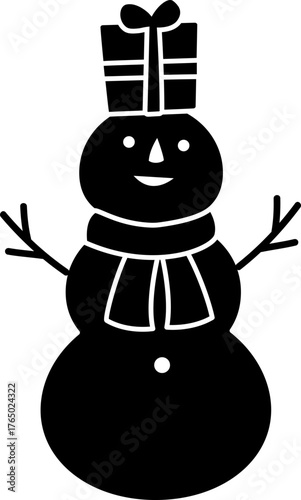 Snowman character silhouette .
Winter Christmas snowman silhouette icon  isolated.
Transparent background. SVG.