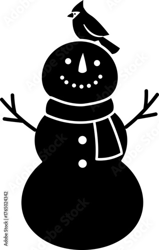 Snowman character silhouette .
Winter Christmas snowman silhouette icon  isolated.
Transparent background. SVG.