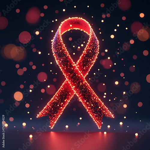 Wallpaper Mural Glowing Red Ribbon Symbol Made of Digital Particles on Bokeh Background Torontodigital.ca