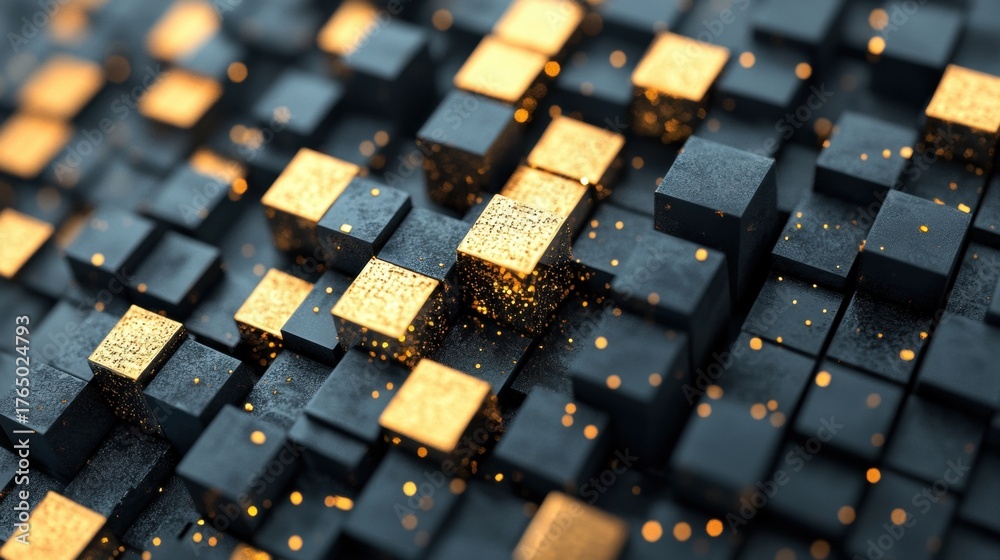 Obraz premium Black and gold cubes create a mesmerizing abstract pattern on a surface