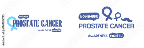 November Prostate cancer awareness month icon with blue ribbon icon isolated on white. Blue November is prostate cancer awareness month. November mens health month wide banner and label