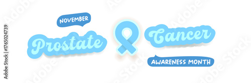 November Prostate cancer awareness month icon with blue ribbon icon isolated on white. Blue November is prostate cancer awareness month. November mens health month wide banner and label