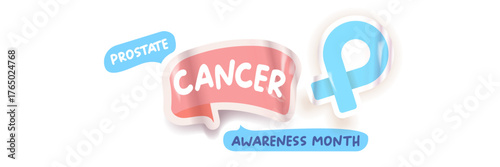 November Prostate cancer awareness month icon with blue ribbon icon isolated on white. Blue November is prostate cancer awareness month. November mens health month wide banner and label