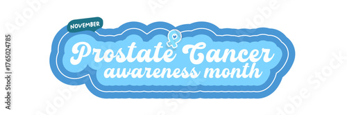 November Prostate cancer awareness month icon with blue ribbon icon isolated on white. Blue November is prostate cancer awareness month. November mens health month wide banner and label