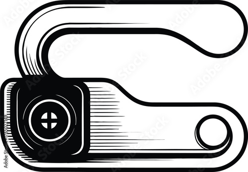 A graphic, stylized rendering of a key or lock mechanism