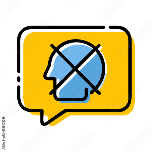 Icon of empty speech bubble with crossed-out head symbol  