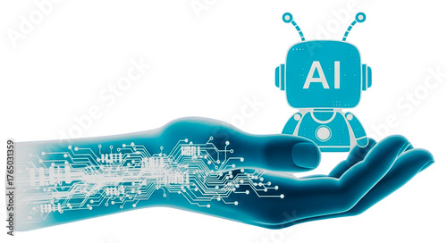 AI Virtual Assistant Robot on Digital Hand Artificial Intelligence Technology Human Service Concept Transparent Background PNG File