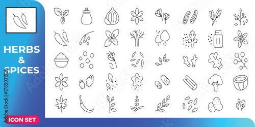 Herbs and Spices Icons Collection A Comprehensive Set of Vector Graphics for Culinary and Design Projects, Featuring Diverse Botanical Elements