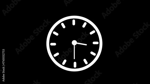 Wall clock black screen animation.clock time passing. clock go fast and speed .time lapse Concept Seamless Loop moving arrows in 12 hour loop clock